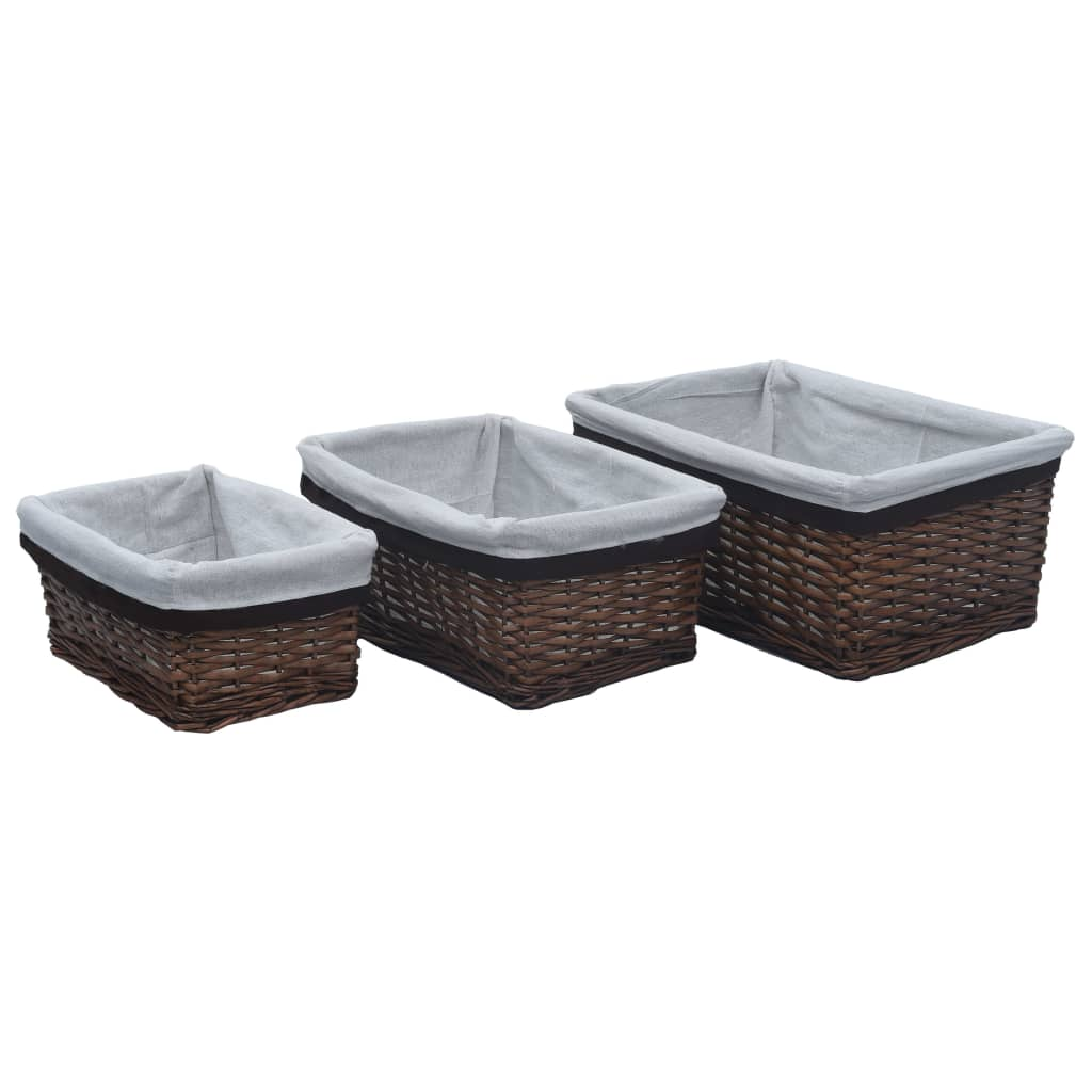 3 Piece Nesting Basket Set Brown Willow