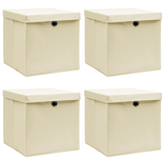 vidaXL Storage Boxes with Lid 4 pcs Cream 32x32x32 cm Fabric