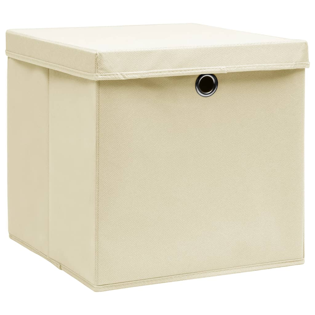 vidaXL Storage Boxes with Lid 4 pcs Cream 32x32x32 cm Fabric