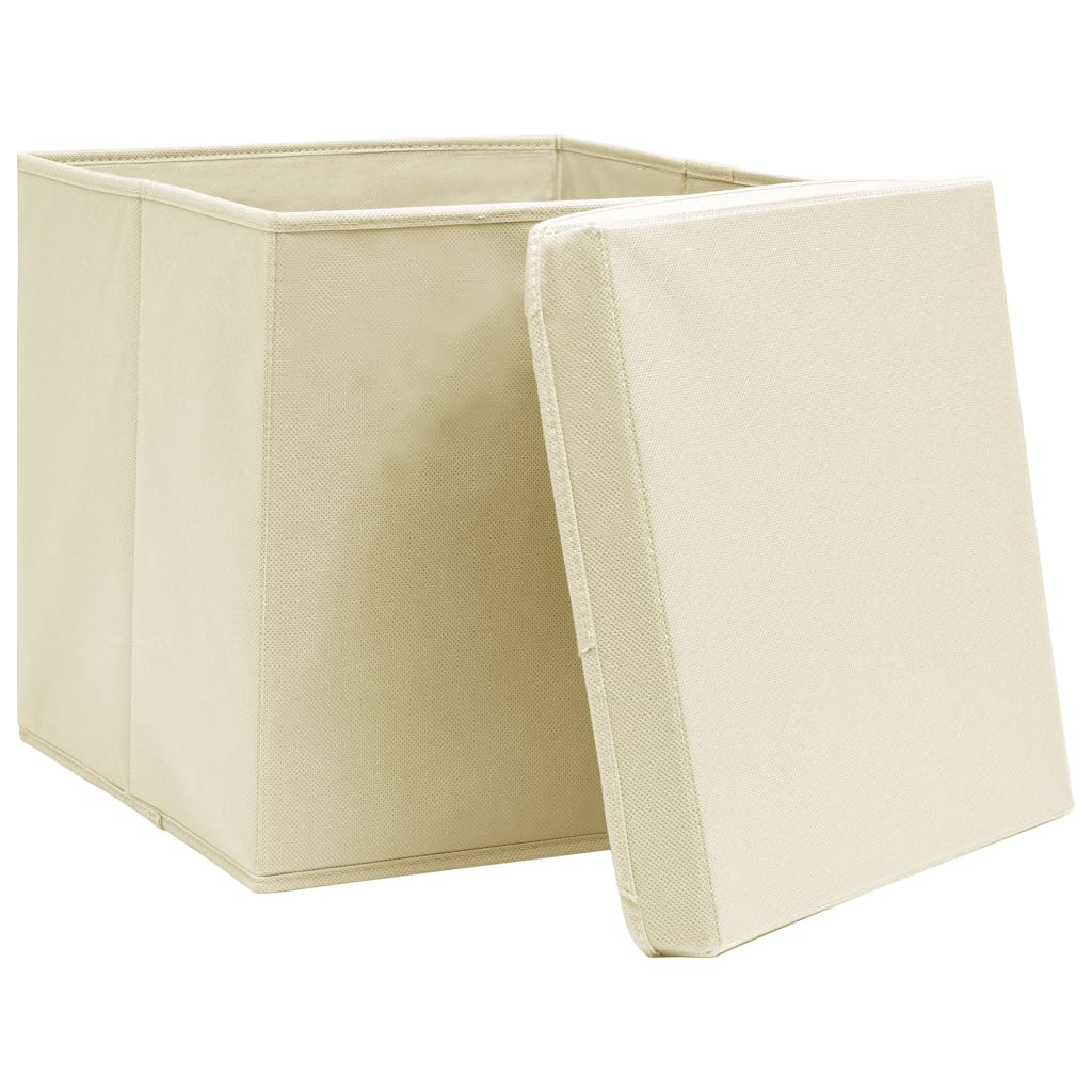 vidaXL Storage Boxes with Lid 4 pcs Cream 32x32x32 cm Fabric