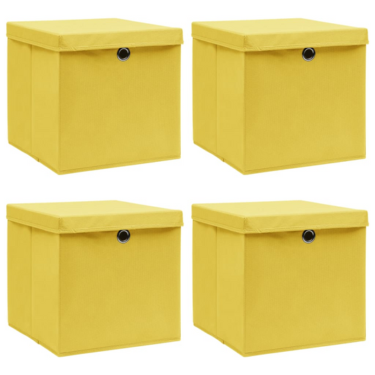 vidaXL Storage Boxes with Lids 4 pcs Yellow 32x32x32 cm Fabric