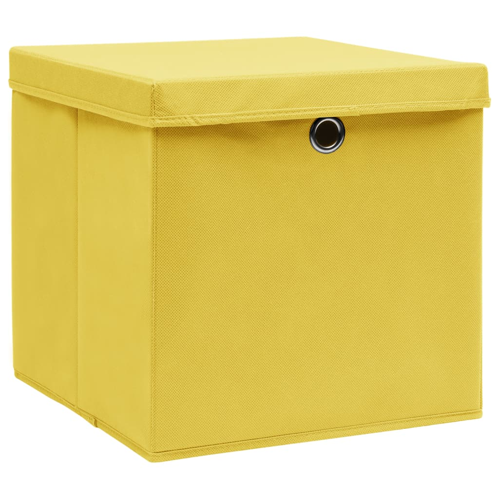 vidaXL Storage Boxes with Lids 4 pcs Yellow 32x32x32 cm Fabric