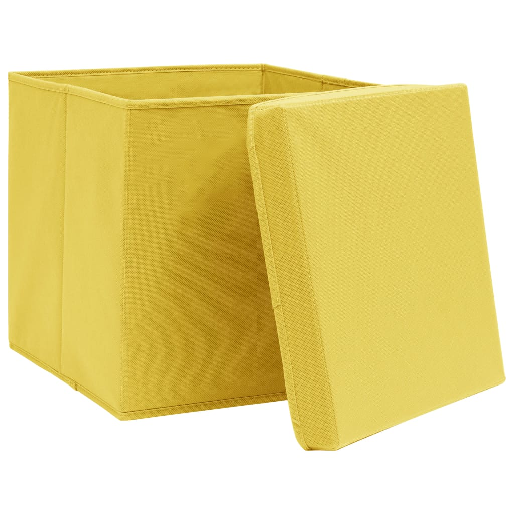 vidaXL Storage Boxes with Lids 4 pcs Yellow 32x32x32 cm Fabric