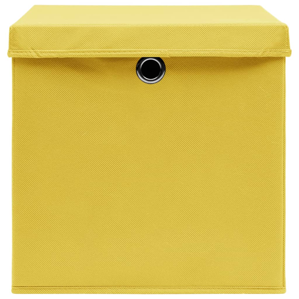 vidaXL Storage Boxes with Lids 4 pcs Yellow 32x32x32 cm Fabric