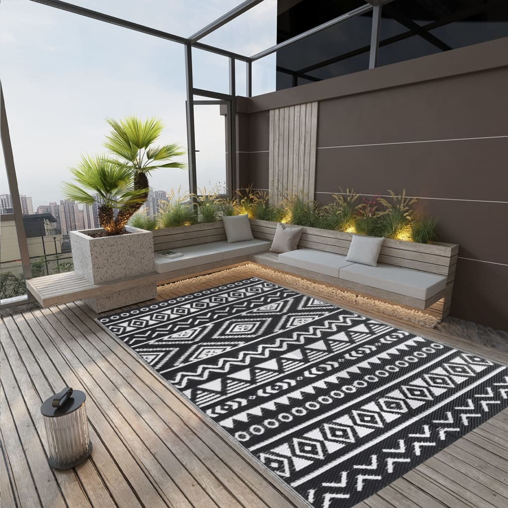 vidaXL Outdoor Rug Black 190x290 cm PP