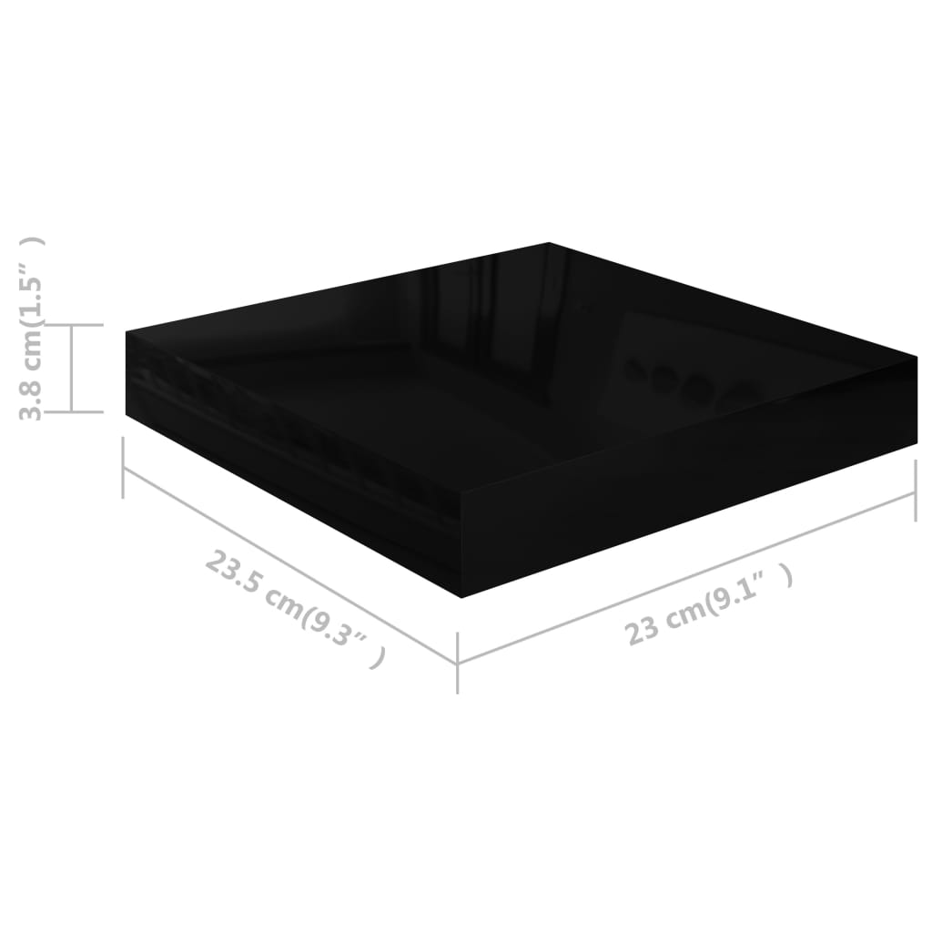 Floating Wall Shelf High Gloss Black 23x23.5x3.8 cm MDF