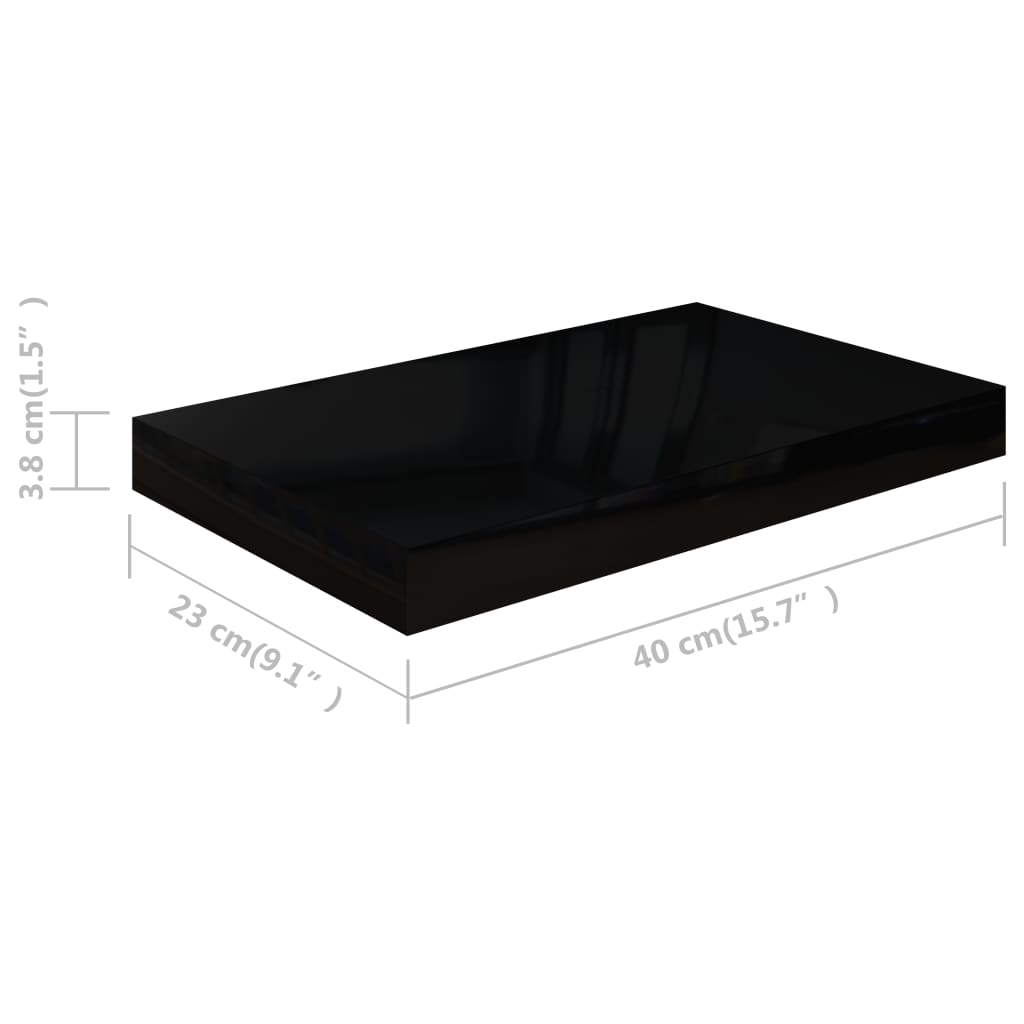 Floating Wall Shelf High Gloss Black 40x23x3.8 cm MDF