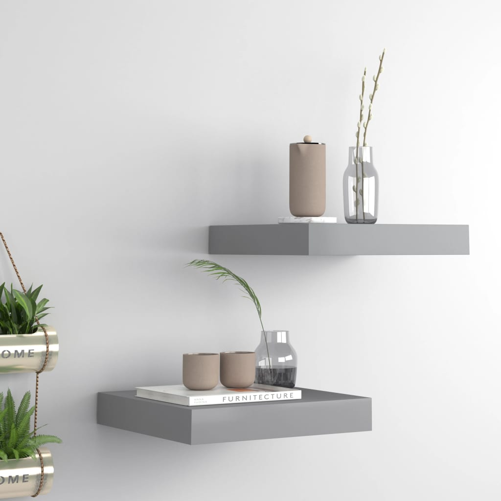 Floating Wall Shelves 2 pcs Grey 23x23.5x3.8 cm MDF