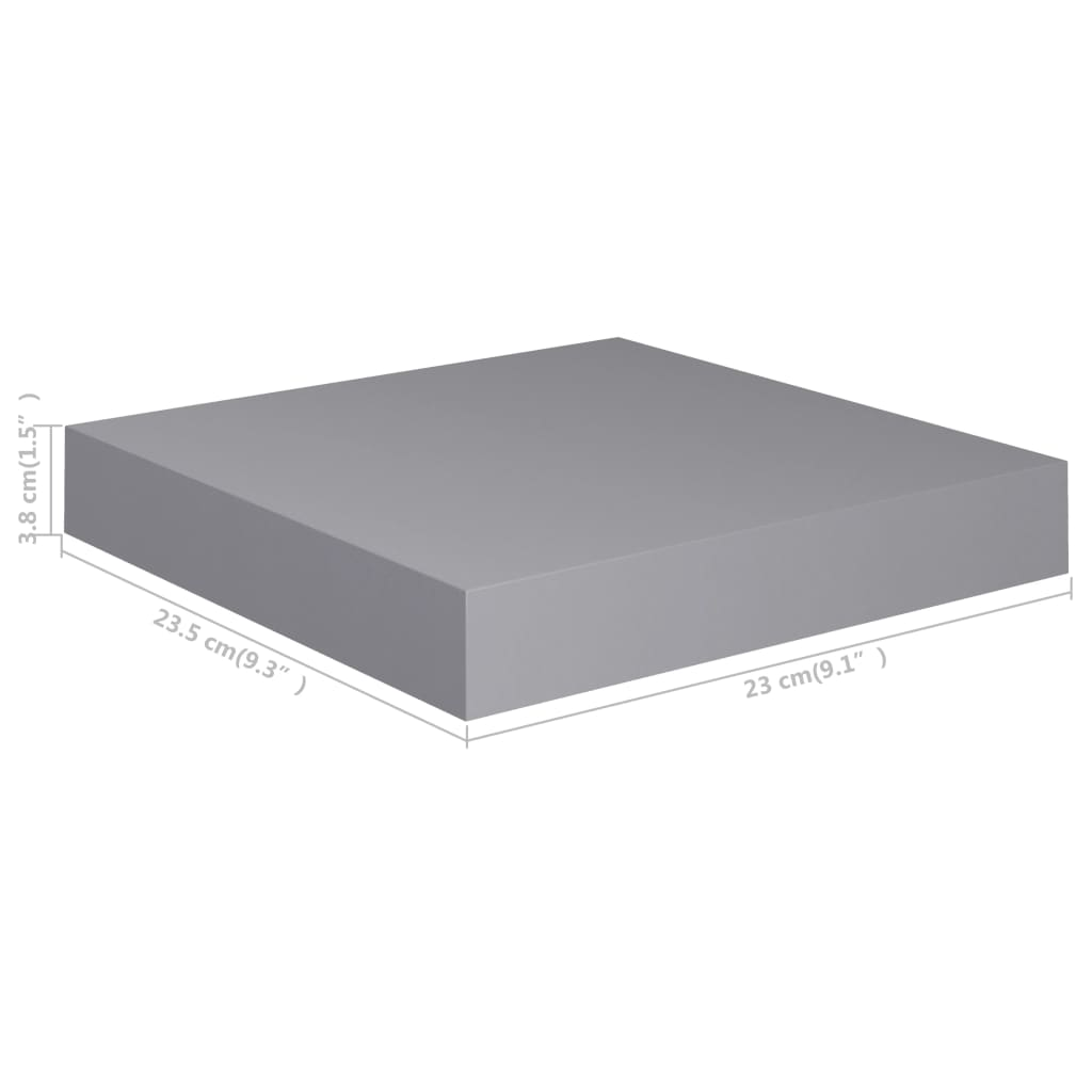 Floating Wall Shelves 2 pcs Grey 23x23.5x3.8 cm MDF