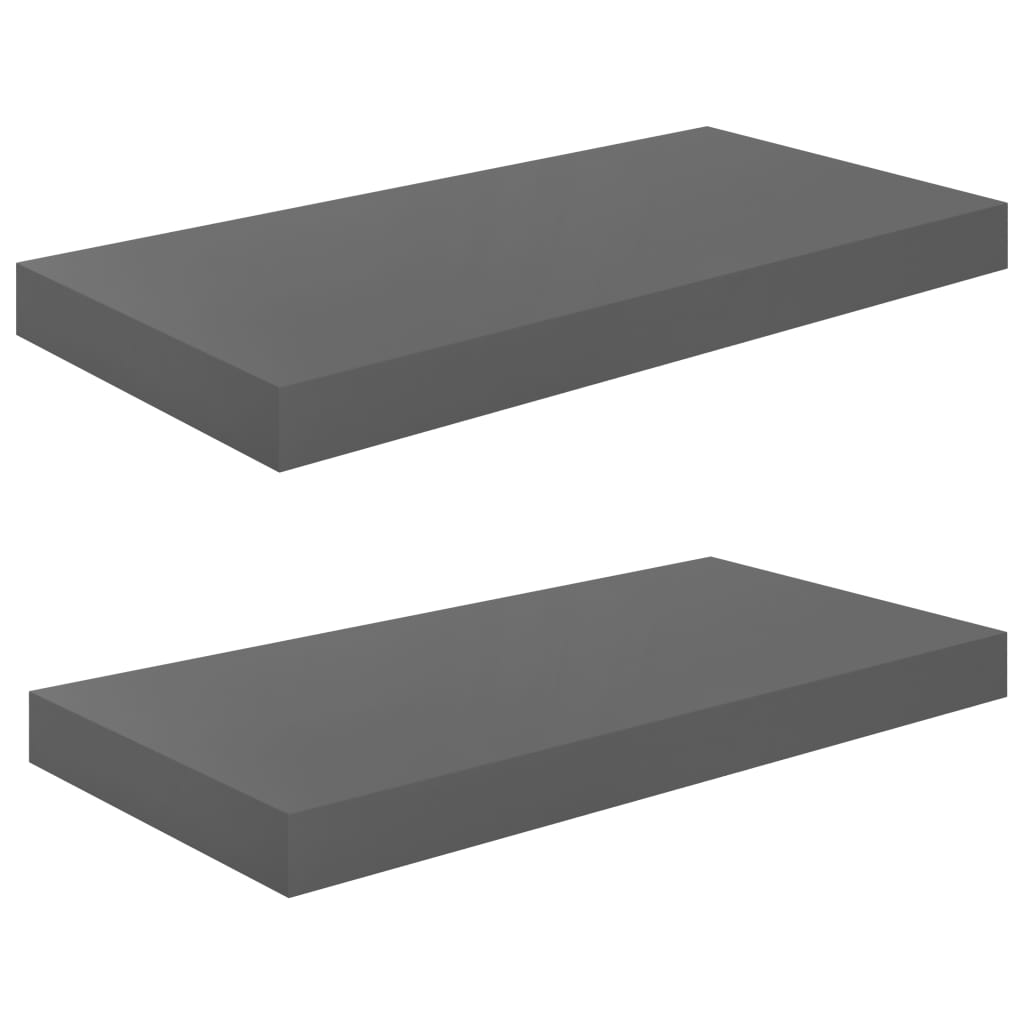 vidaXL Floating Wall Shelves 2 pcs High Gloss Grey 50x23x3.8 cm MDF