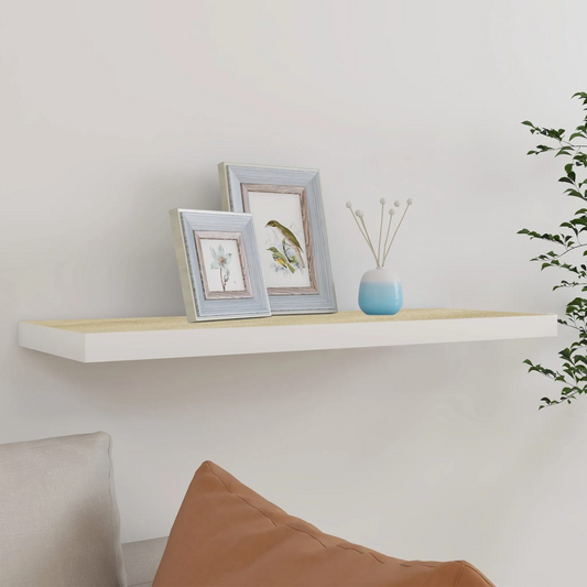 Floating Wall Shelf Oak and White 80x23.5x3.8 cm MDF