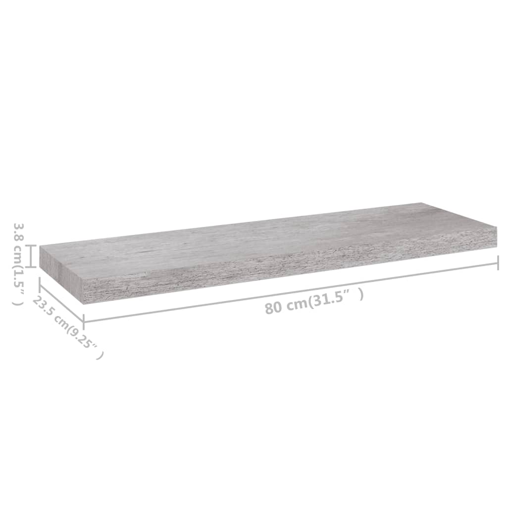 Floating Wall Shelves 2 pcs Concrete Grey 80x23.5x3.8 cm MDF