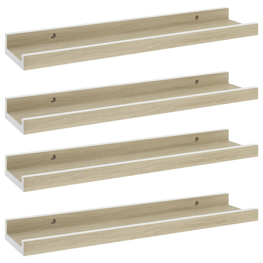 Wall Shelves 4 pcs White and Sonoma Oak 40x9x3 cm