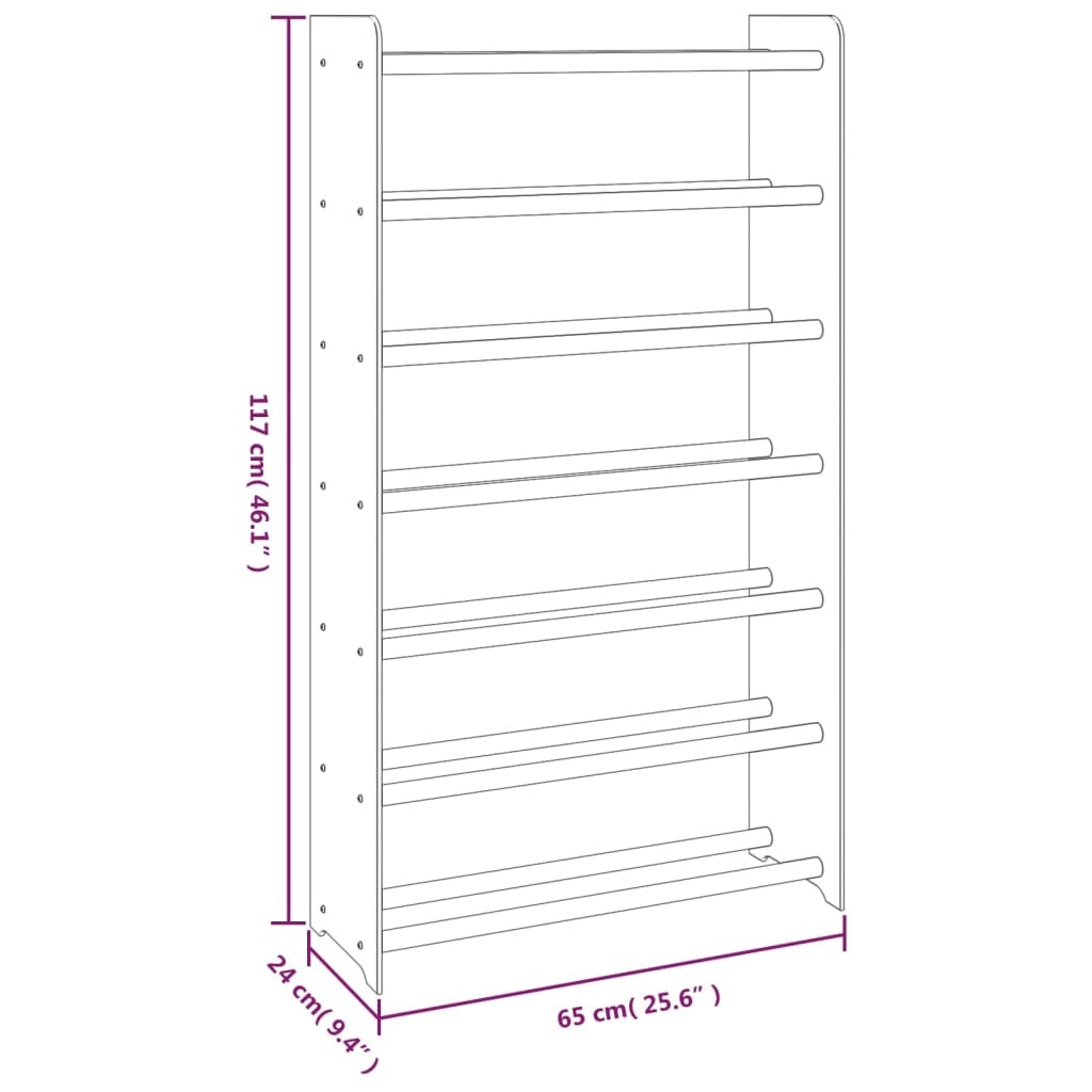 vidaXL Shoe Rack Brown 65x24x117 cm Engineered Wood