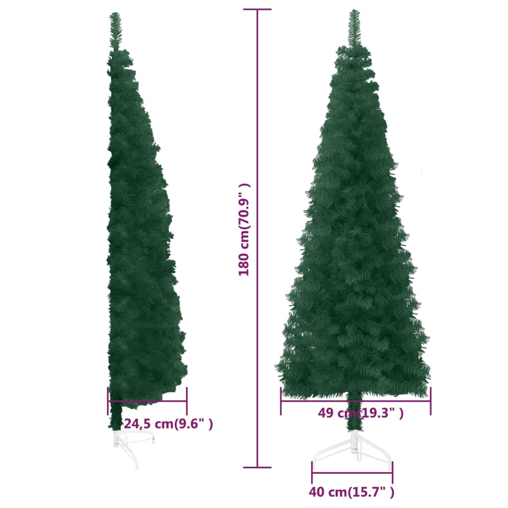 vidaXL Slim Artificial Half Christmas Tree with Stand Green 180 cm