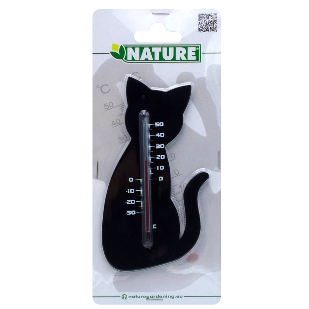 Nature Outdoor Wall Thermometer Cat Black