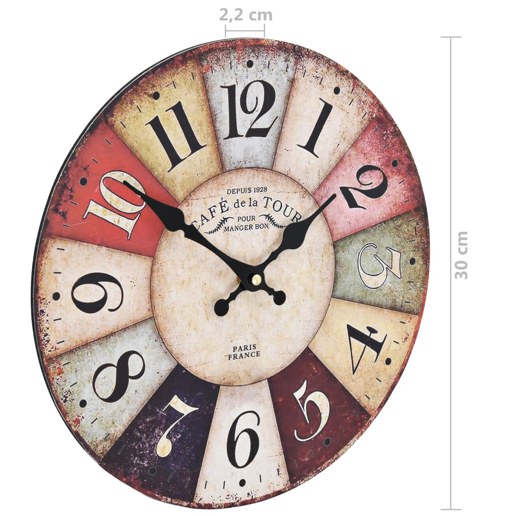 vidaXL Vintage Wall Clock Colourful 30 cm