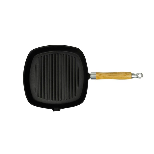 vidaXL Grill Pan with Wooden Handle Cast Iron 20x20 cm