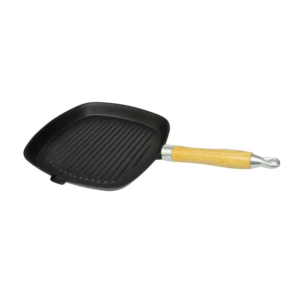 vidaXL Grill Pan with Wooden Handle Cast Iron 20x20 cm