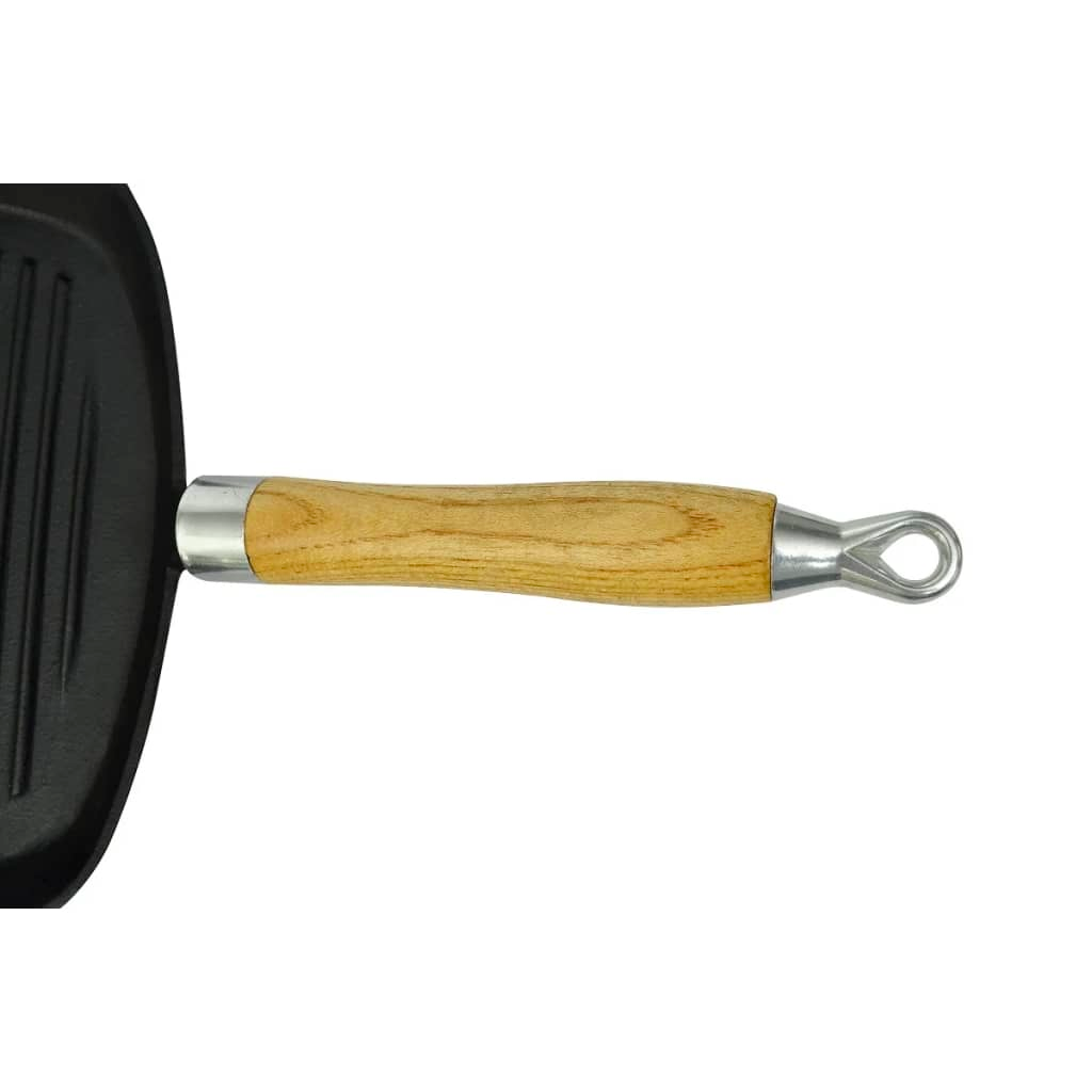 vidaXL Grill Pan with Wooden Handle Cast Iron 20x20 cm