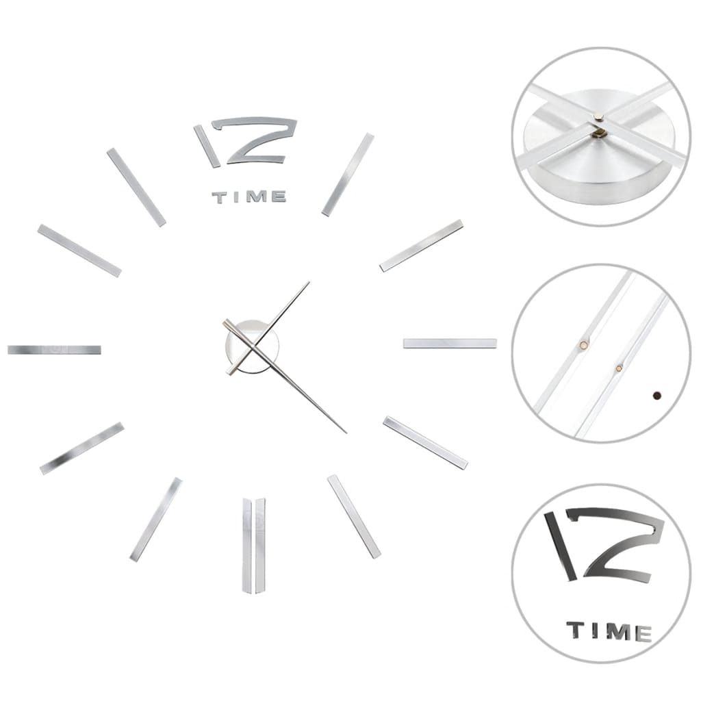 vidaXL 3D Wall Clock Modern Design 100 cm XXL Silver