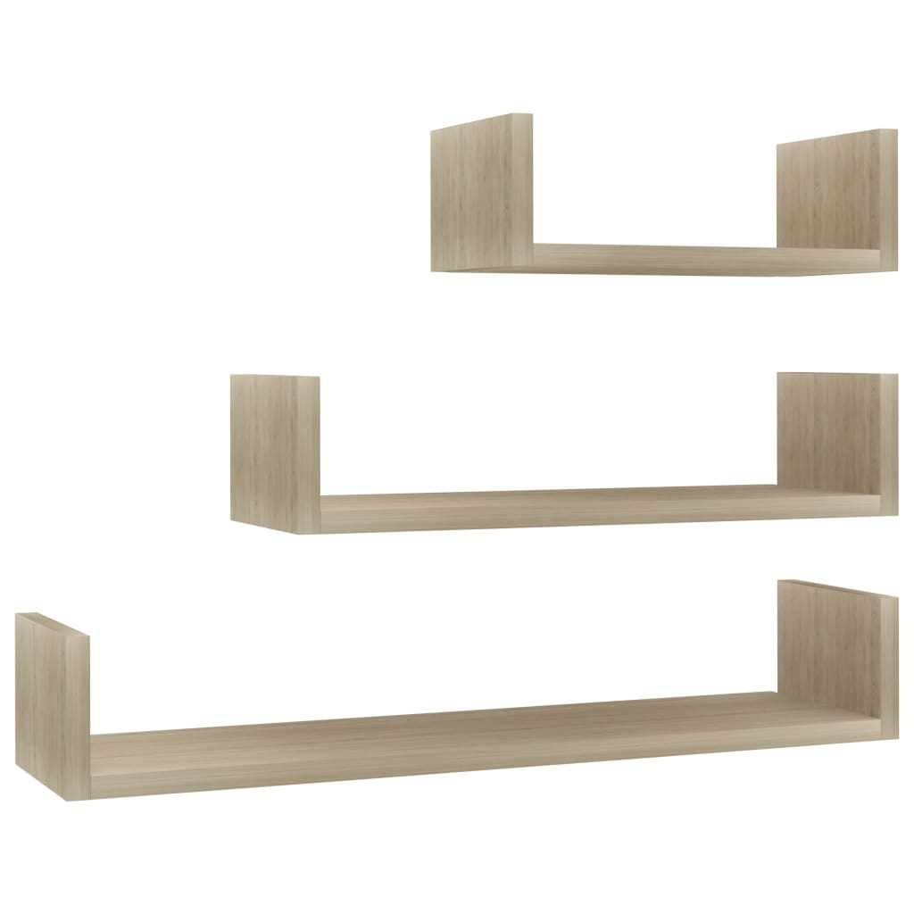 Wall Display Shelf 3 pcs Sonoma Oak Engineered Wood