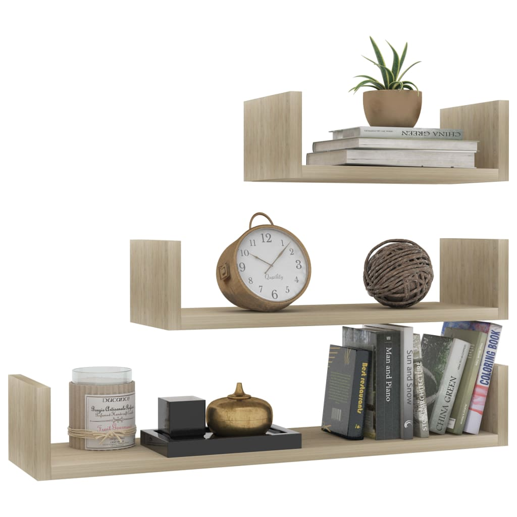 Wall Display Shelf 3 pcs Sonoma Oak Engineered Wood