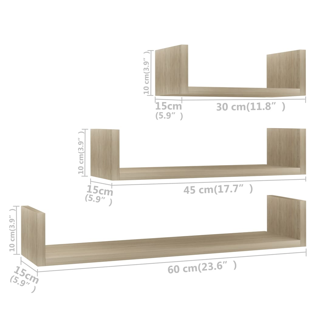 Wall Display Shelf 3 pcs Sonoma Oak Engineered Wood