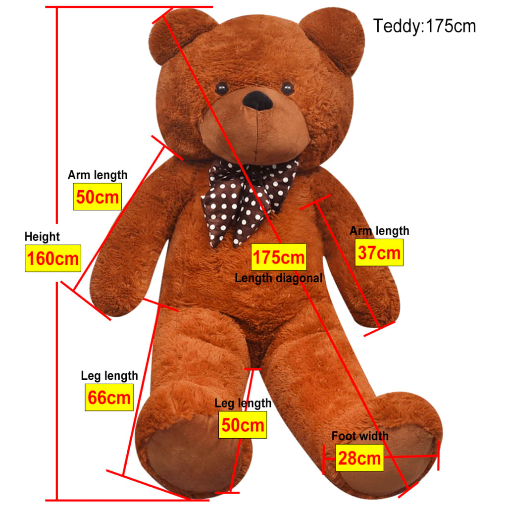 vidaXL XXL Soft Plush Teddy Bear Toy Brown 160 cm