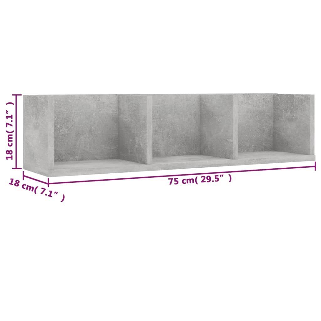 CD Wall Shelf Concrete Grey 75x18x18 cm Engineered Wood