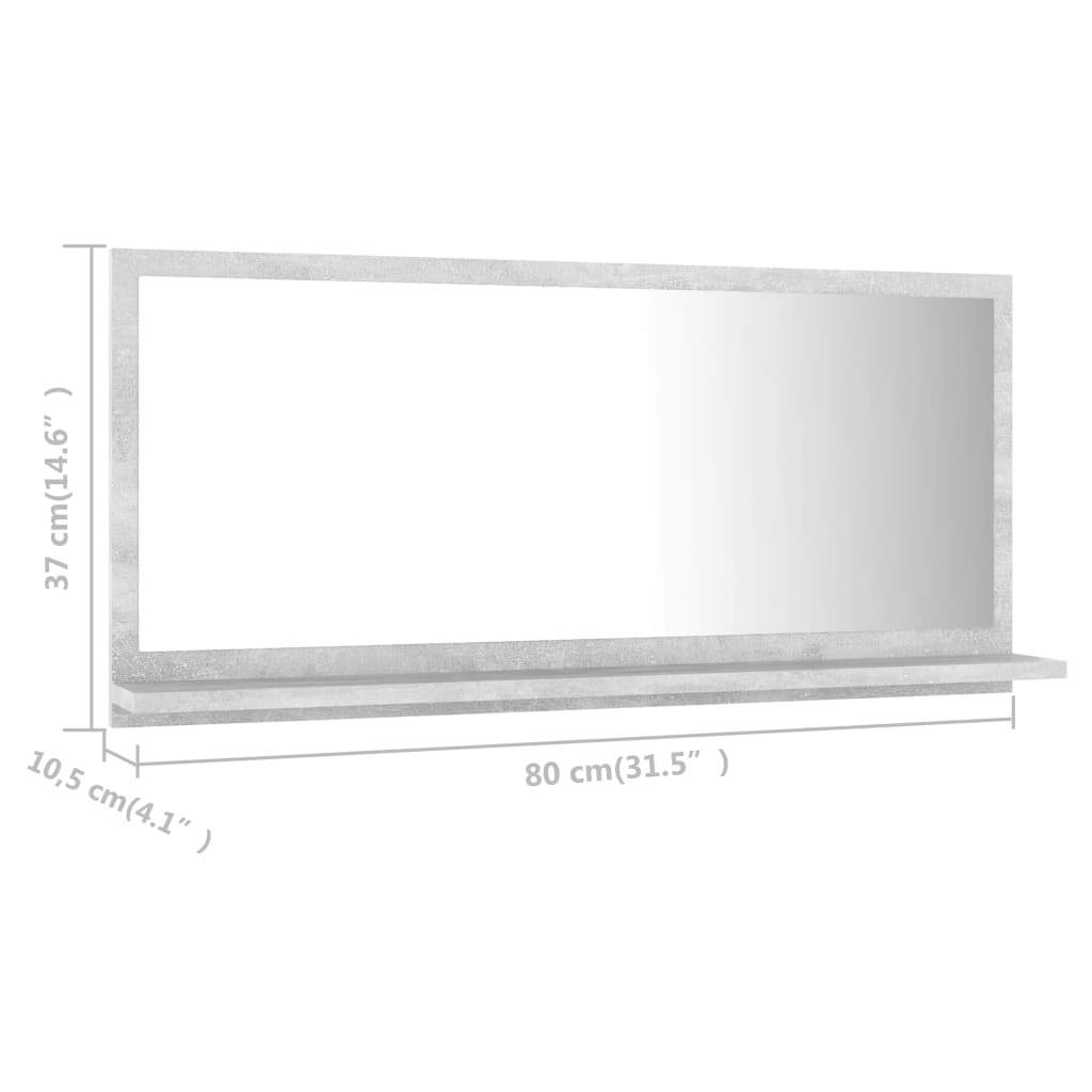 Bathroom Mirror Concrete Grey 80x10.5x37 cm Engineered Wood