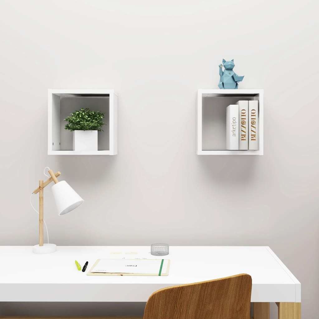 Wall Cube Shelves 2 pcs White 30x15x30 cm