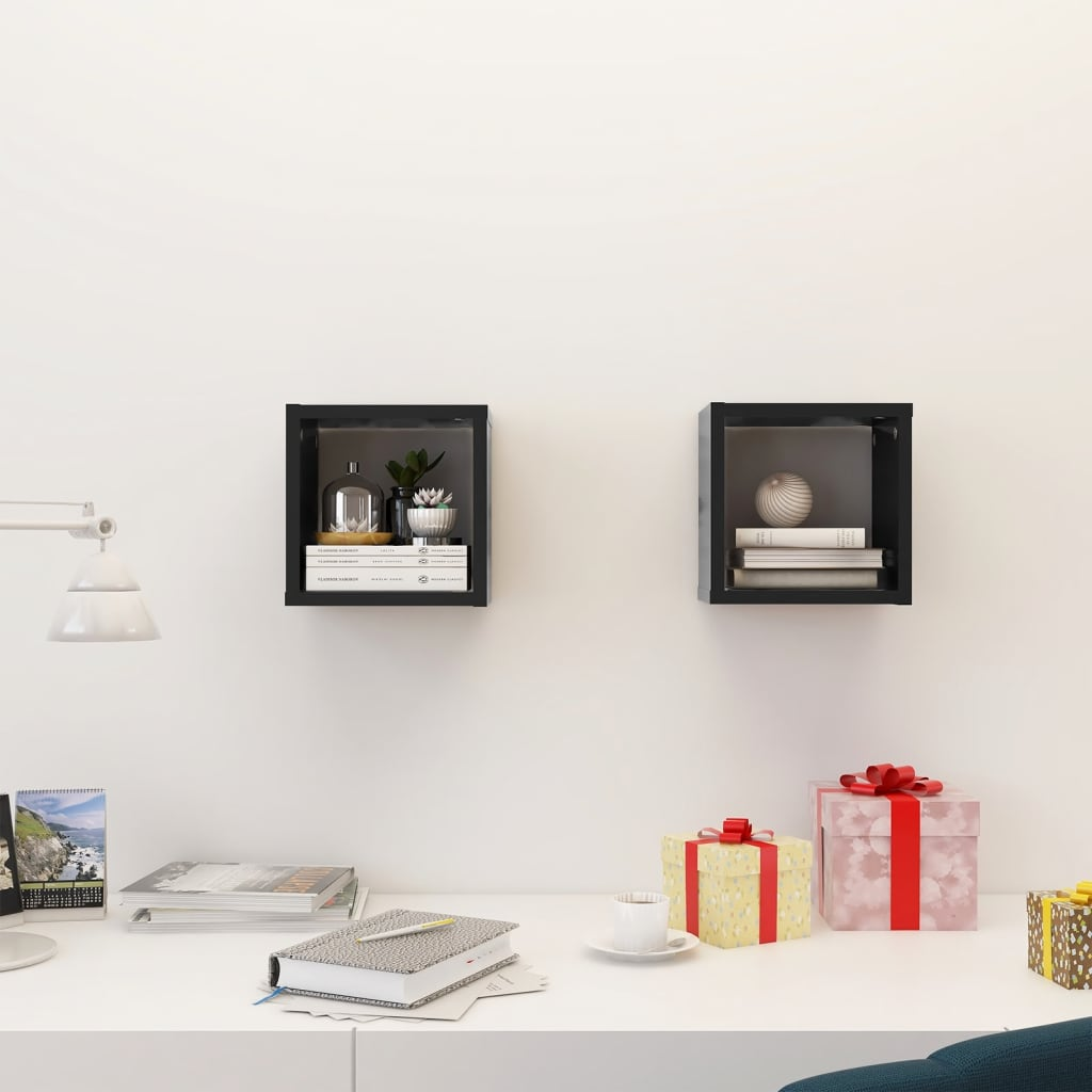 Wall Cube Shelves 2 pcs Grey 22x15x22 cm