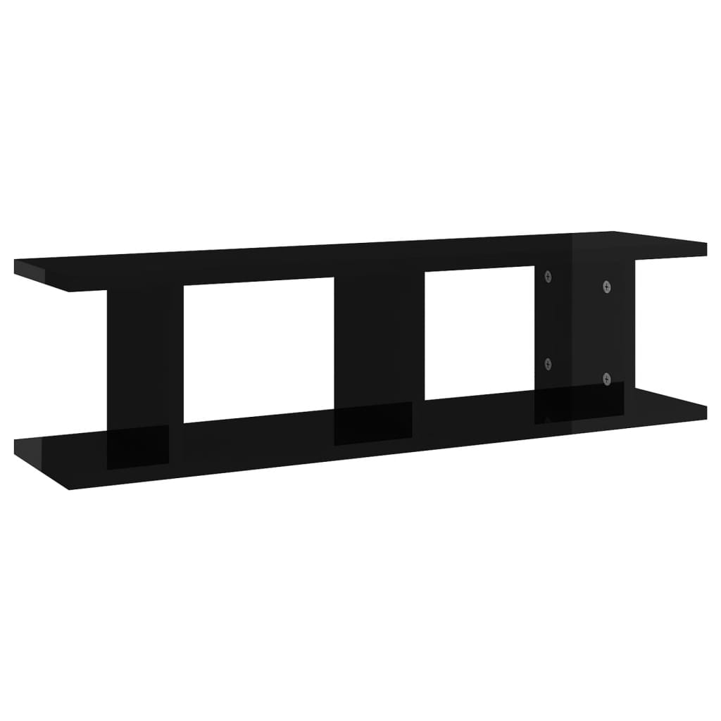 Wall Shelves 2 pcs High Gloss Black 75x18x20 cm Engineered Wood