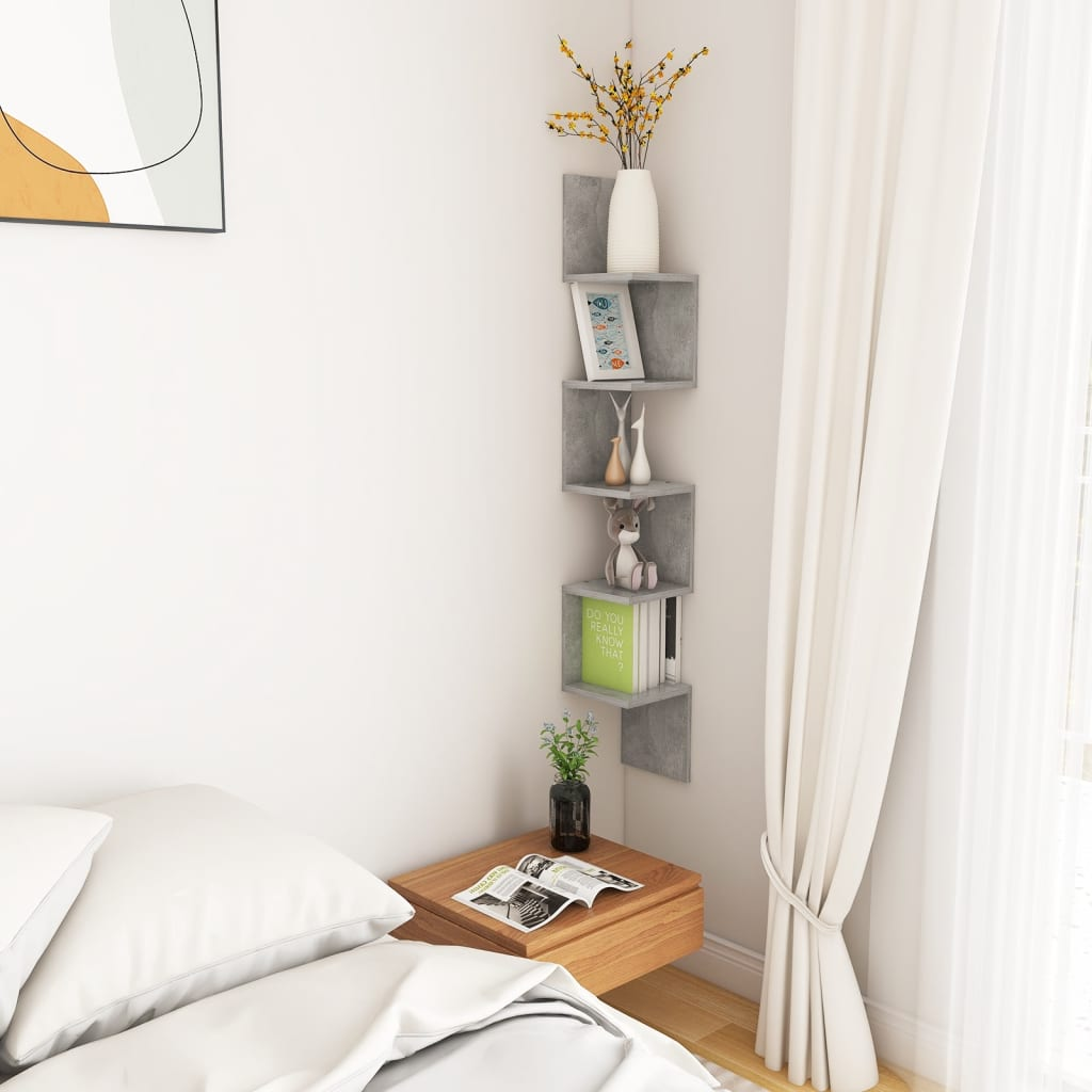 Wall Corner Shelf Concrete Grey 20x20x127.5 cm Engineered Wood