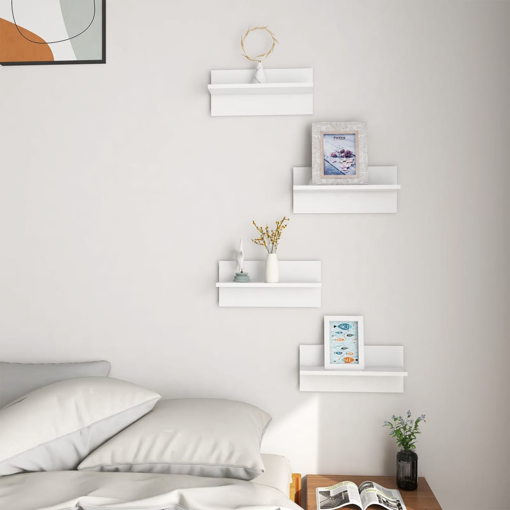 Wall Shelves 4 pcs High Gloss White 40x11.5x18 cm