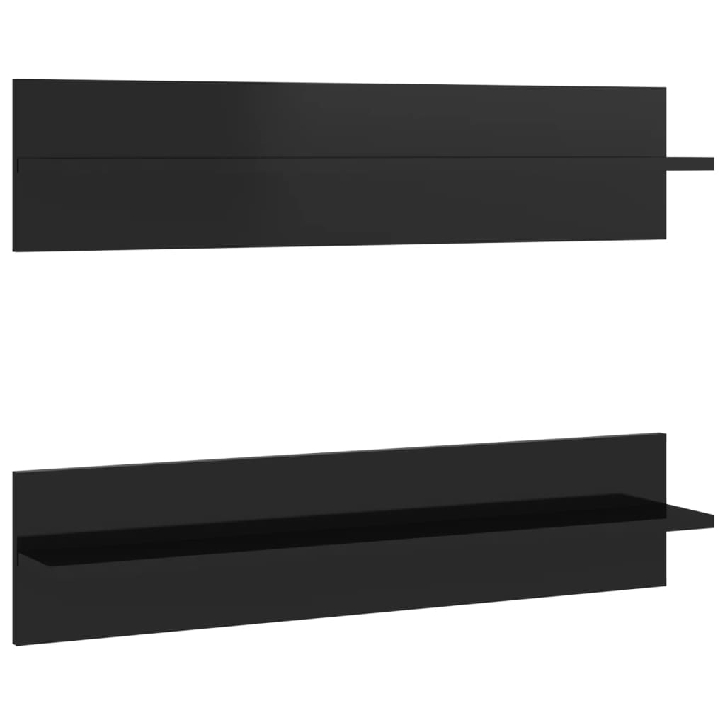 Wall Shelf 2 pcs High Gloss Black 80x11.5x18 cm Engineered Wood