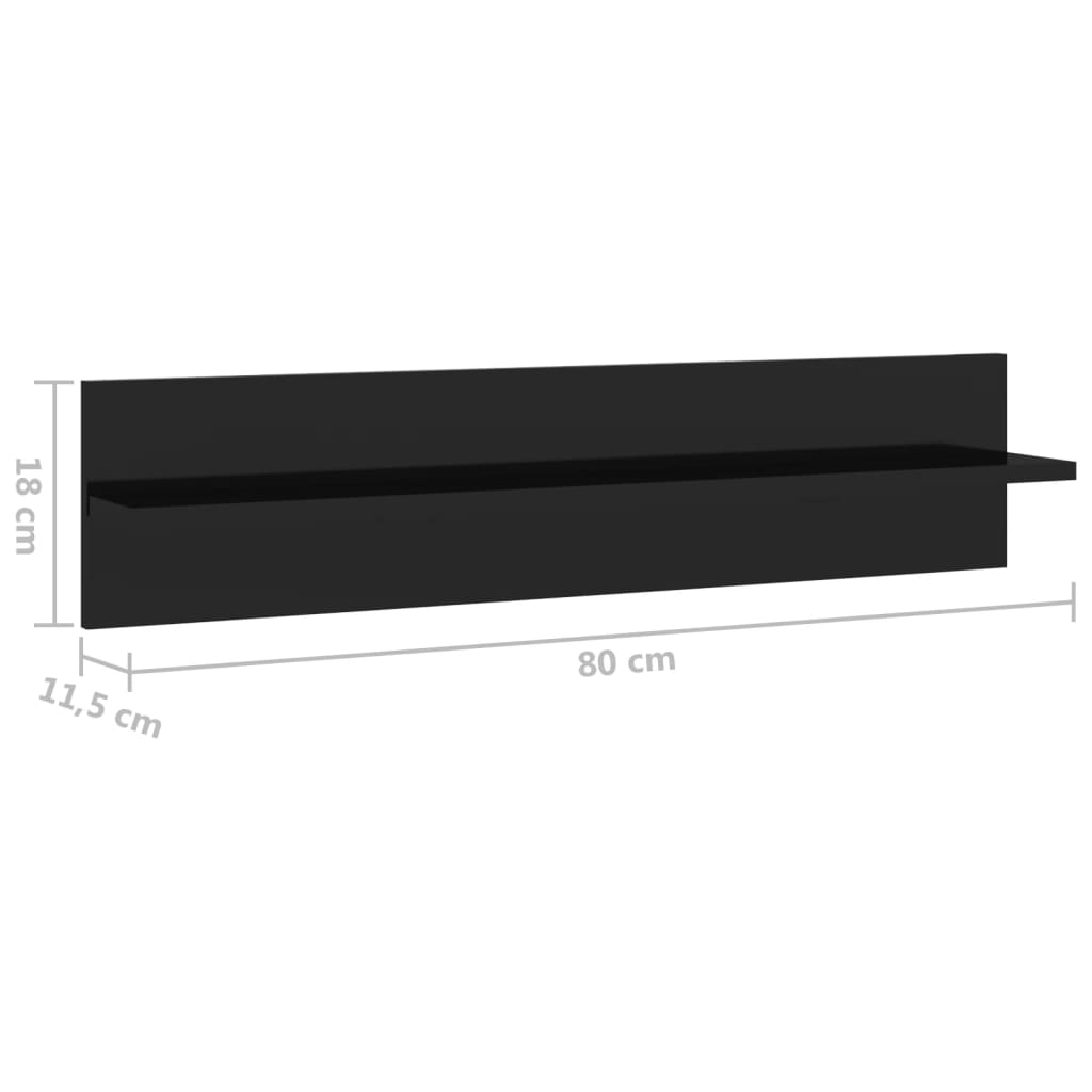 Wall Shelf 2 pcs High Gloss Black 80x11.5x18 cm Engineered Wood