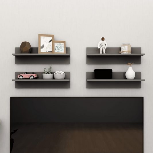 Wall Shelf 4 pcs High Gloss Grey 60x11.5x18 cm Engineered Wood