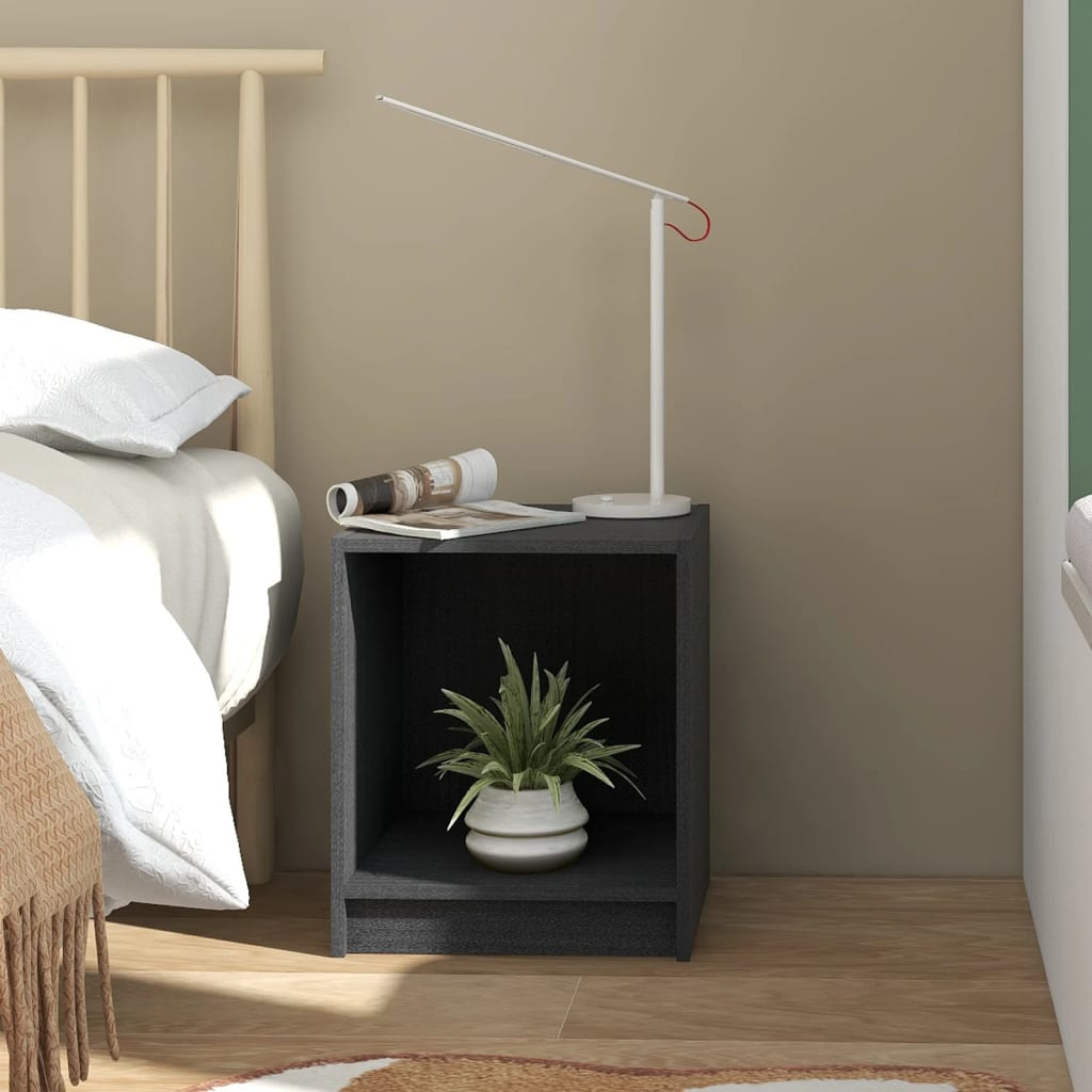 Bedside Cabinet Grey 35.5x33.5x41.5 cm Solid Pinewood