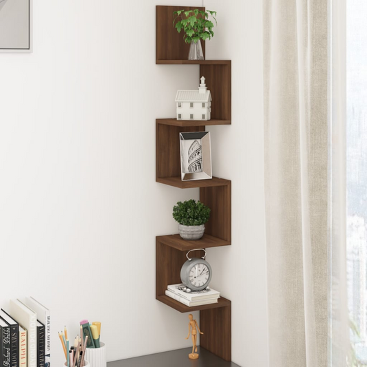 Wall Corner Shelf Brown Oak 20x20x127.5 cm Engineered Wood