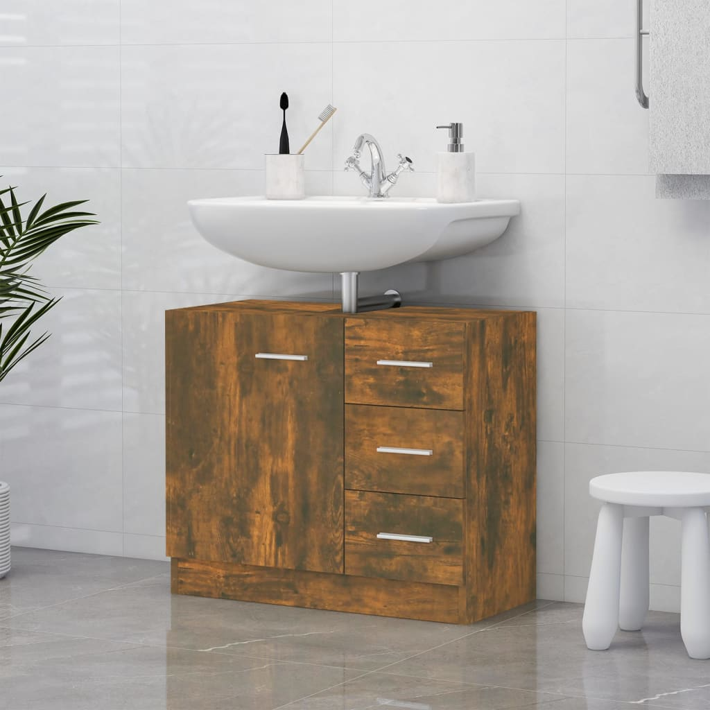 vidaXL Sink Cabinet Smoked Oak 63x30x54 cm Engineered Wood