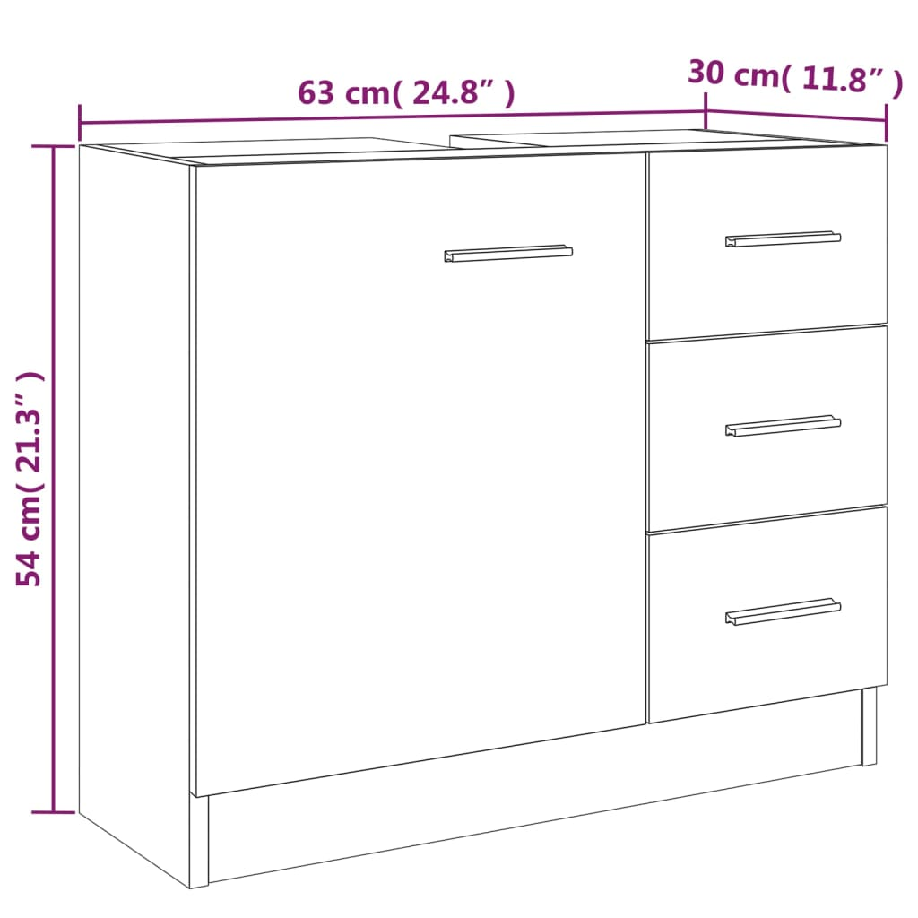 vidaXL Sink Cabinet Smoked Oak 63x30x54 cm Engineered Wood