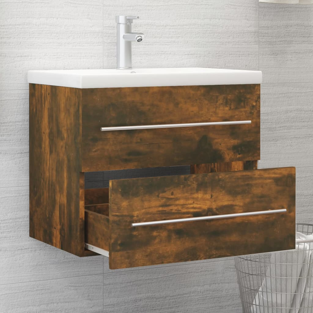 vidaXL Sink Cabinet Smoked Oak 60x38.5x48 cm Engineered Wood