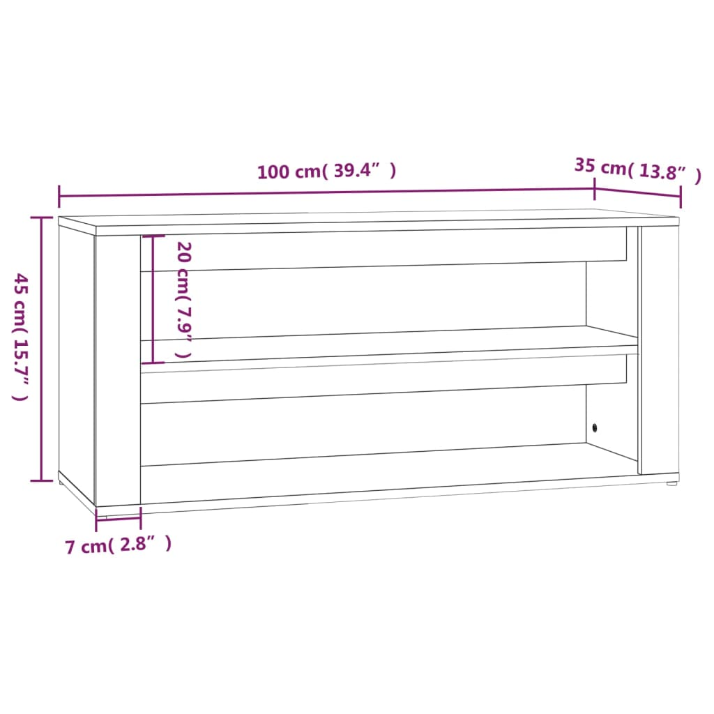 vidaXL Shoe Rack Grey Sonoma 100x35x45 cm Engineered Wood