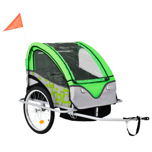 2-in-1 Bike Trailer & Stroller Green and Grey