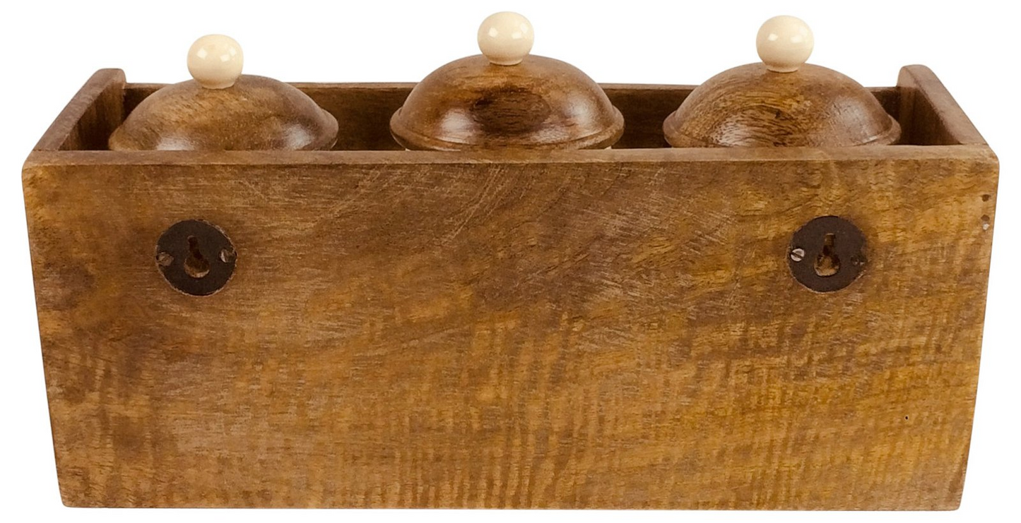 Wooden Rack with 3 Ceramic Jars