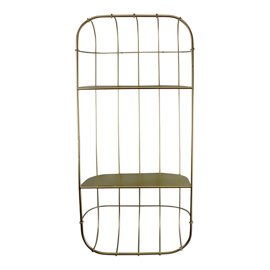 Gold Metal Wall Double Storage Shelf, Basket Design