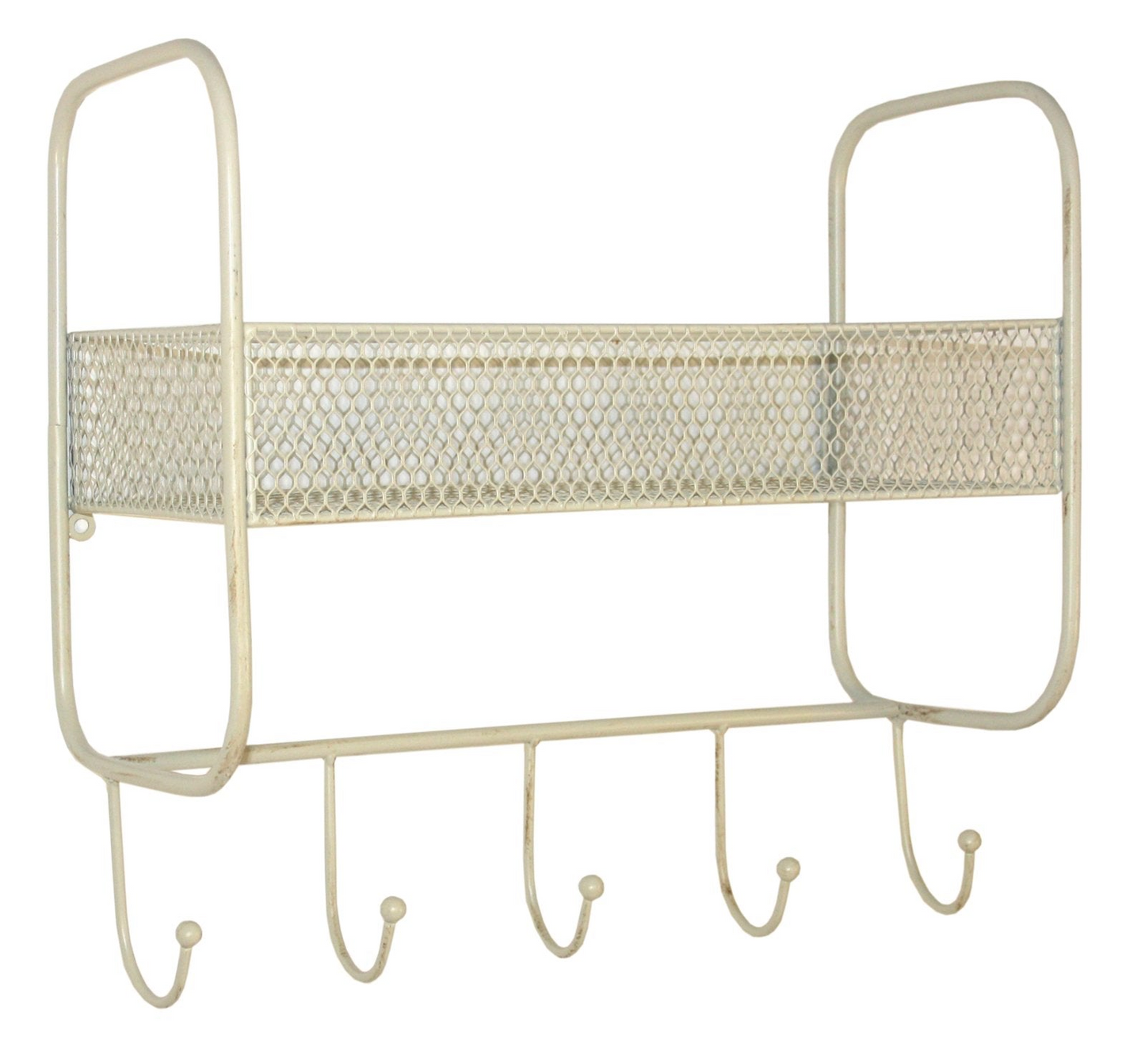 Mesh Wall Shelf With 5 Hooks Cream