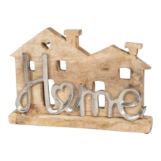 Wooden House With Silver Home Words Decoration